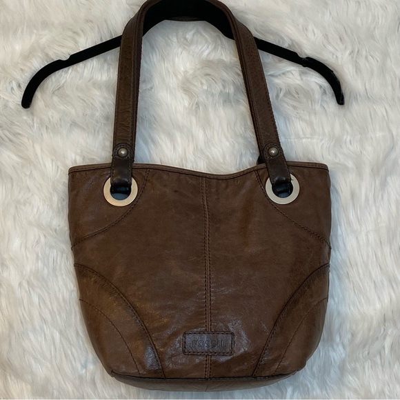 Fossil Brown Leather Shoulder Purse Rhinestones - Picture 3 of 12